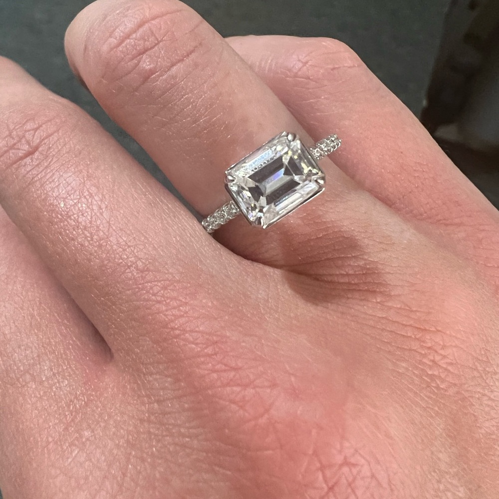 14k Sideway emerald cut Moissanite engagement ring conflict free 7 3/4